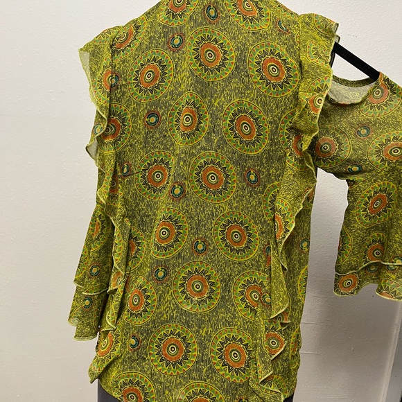 Iky & Me Flowy Mandala Cold Shoulder Ruffle Tie Up Top - Picture 14 of 16